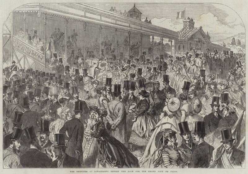 Tribunene på Longchamps før løpet for Grand Prix de Paris (gravering) av English School