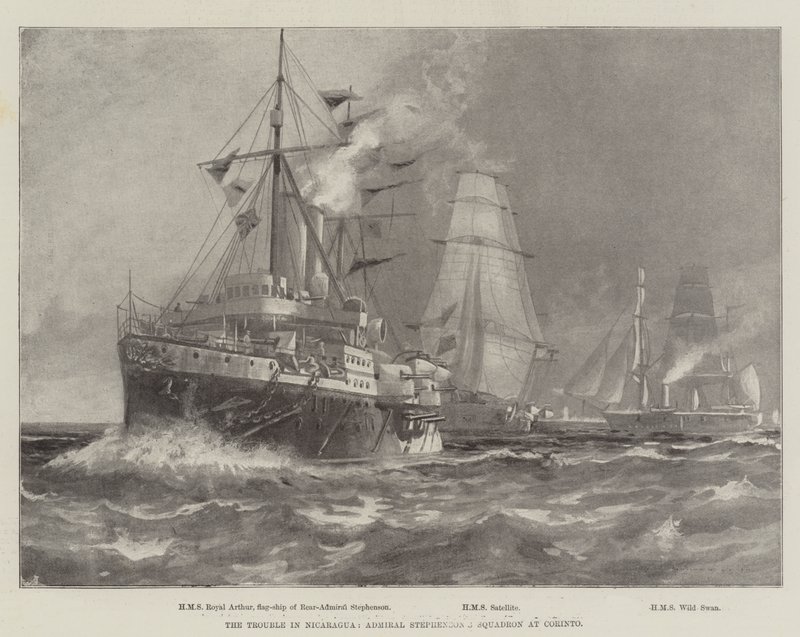 Problemet i Nicaragua, admiral Stephensons skvadron ved Corinto (gravering) av English School