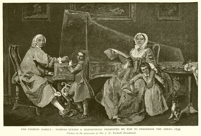 Tschudi-familien: Tschudi Tuning a presentert av ham til Fredrik den store, 1745 av English School