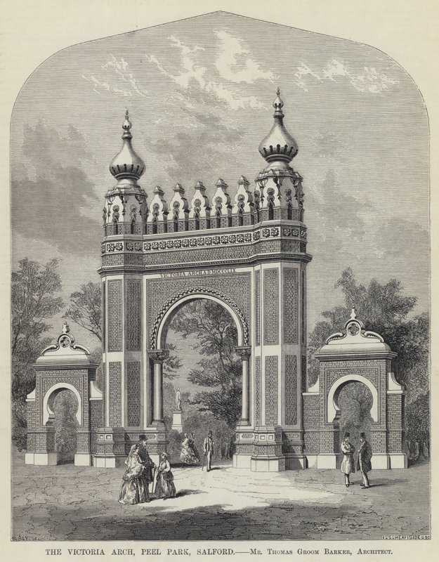 Victoria Arch, Peel Park, Salford (gravering) av English School