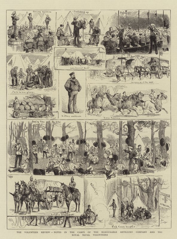 The Volunteer Review, Notes in the Camps of the Honorable Artillery Company and the Royal Naval Volunteers (gravering) av English School