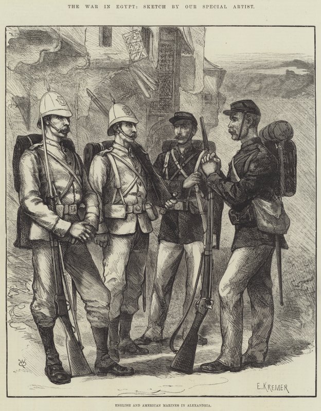 Krigen i Egypt, engelske og amerikanske marinesoldater i Alexandria (gravering) av English School