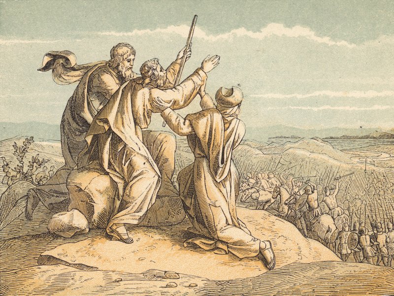 Krigen med Amalek (farget gravering) av English School