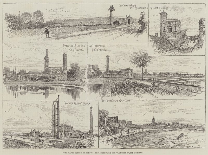 The Water Supply of London, Southwark og Vauxhall Water Company (gravering) av English School