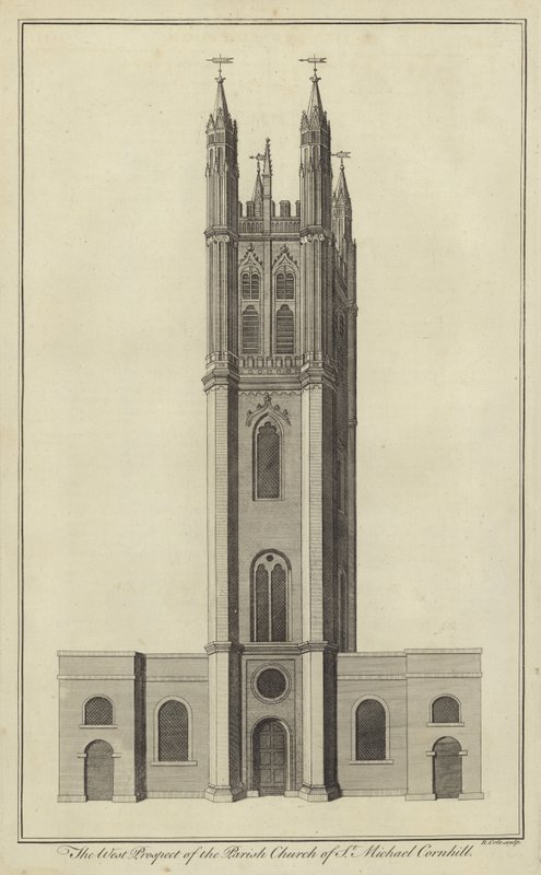 The West Prospect of Parish Church of St Michael, Cornhill, London av English School