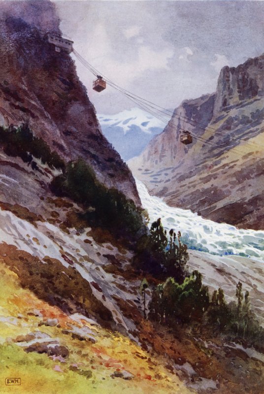 Wetterhorn Aerial Railway taubane, Sveits (farge litho) av English School
