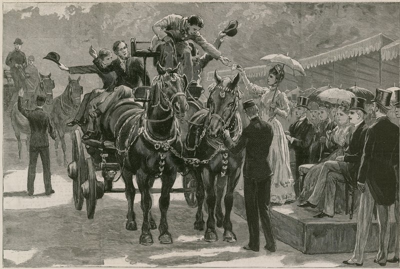 Whit Monday carthse parade i Regents Park; Prinsesse May overrekker merkene av English School