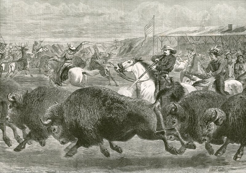 Det ville vesten på den store amerikanske utstillingen - jakt på bison og wapiti hjort av English School
