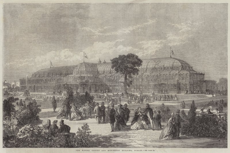 Vinterhagen og utstillingsbygningen, Dublin (gravering) av English School