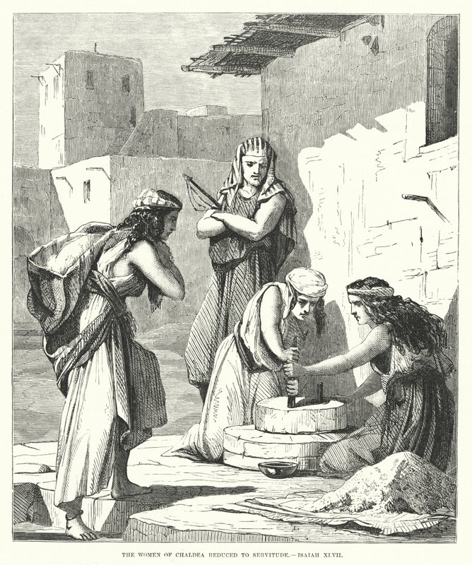 Kvinnene i Kaldea redusert til Servitude, Jesaja XLVII (gravering) av English School