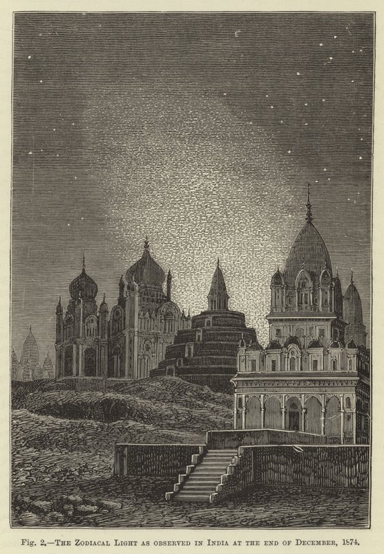 Zodiacal Light som observert i India i slutten av desember, 1874 av English School