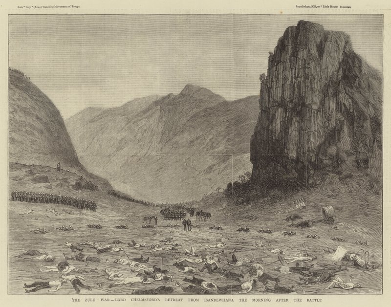 Zulu-krigen, Lord Chelmsfords retrett fra Isandlwhana morgenen etter slaget (gravering) av English School