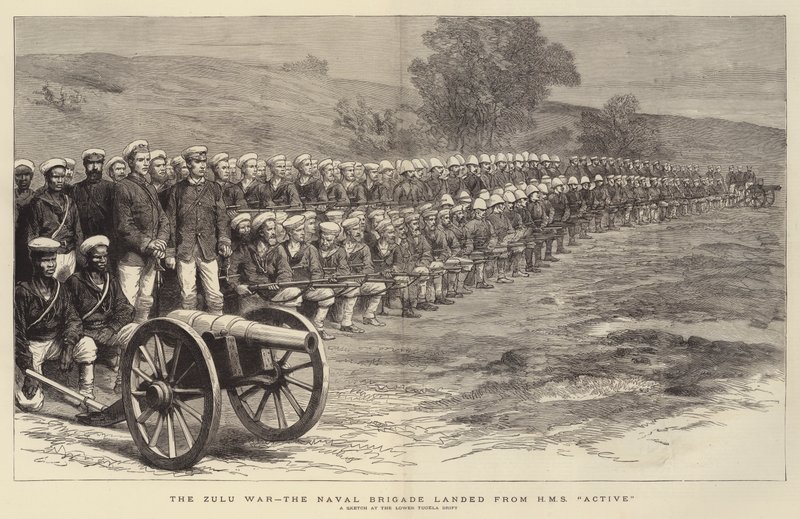 Zulu-krigen, Naval Brigade landet fra HMS "Active" (gravering) av English School