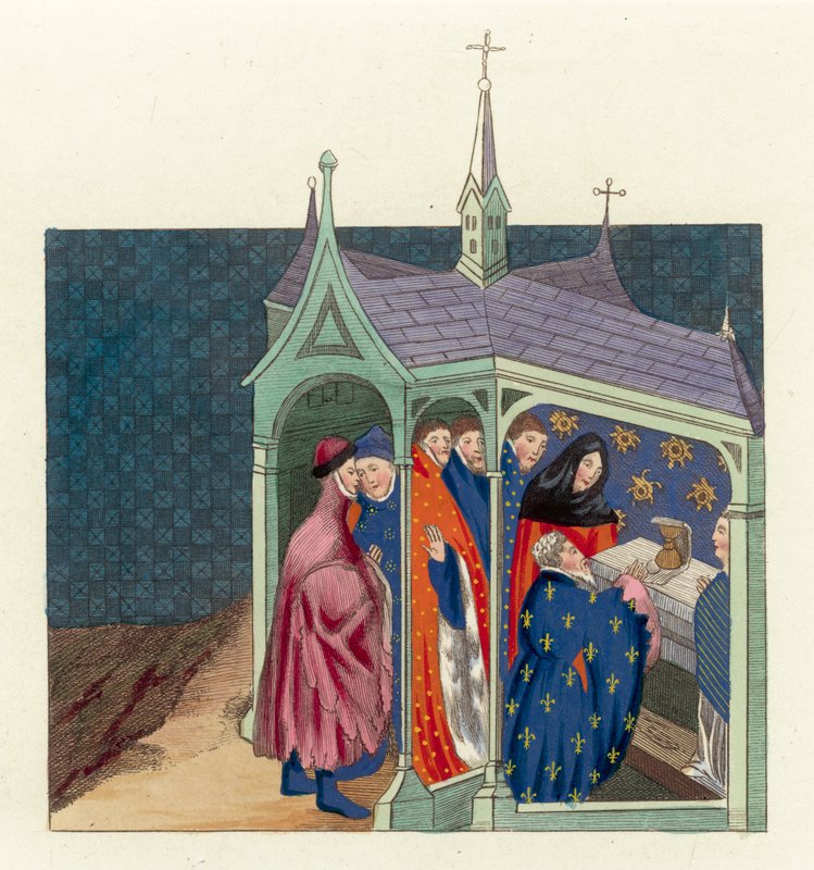 Avtalen mellom jarlen av Northumberland og kong Richard II (farget gravering) av English School