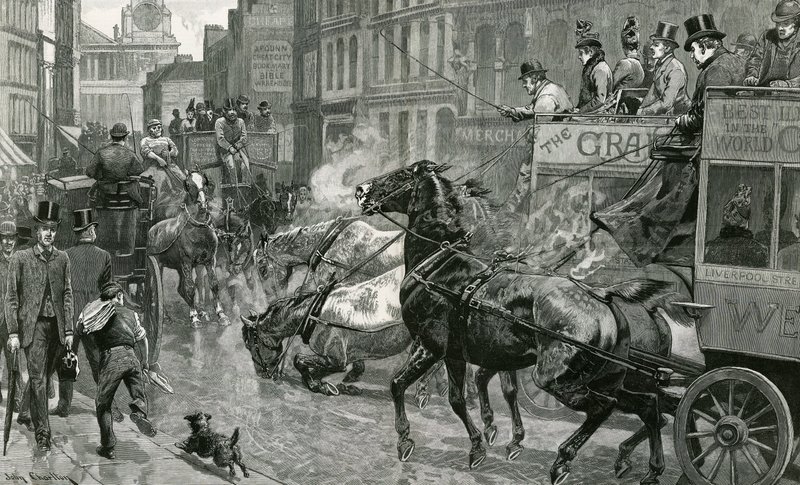 Slaget om Londons gater - Ludgate Hill på en glatt dag av English School