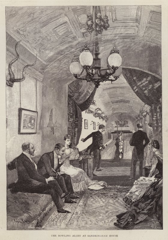 Bowlinghallen ved Sandringham House, Norfolk (litho) av English School