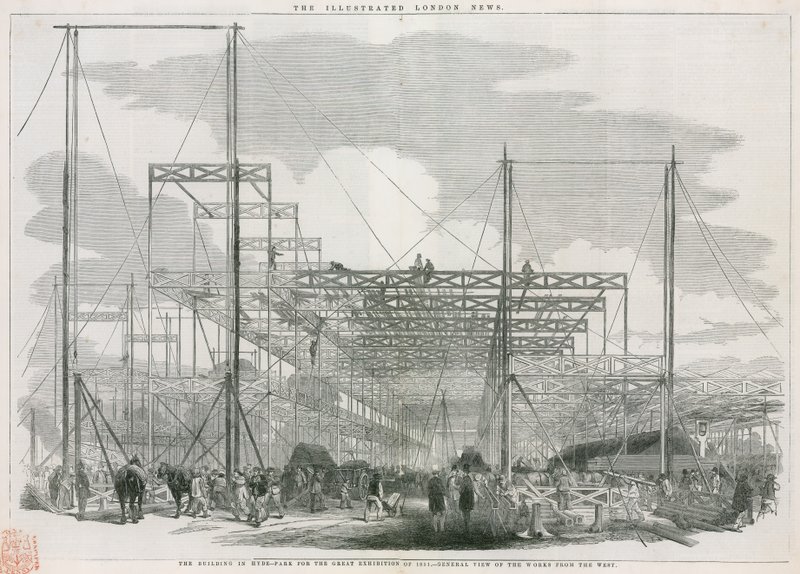 Bygningen i Hyde Park, London, for den store utstillingen i 1851 av English School