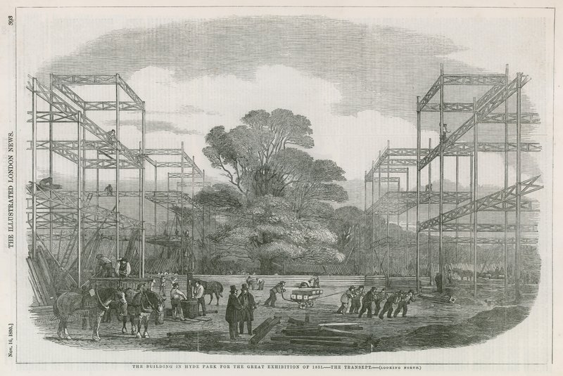 Bygningen i Hyde Park, London, for den store utstillingen i 1851 av English School