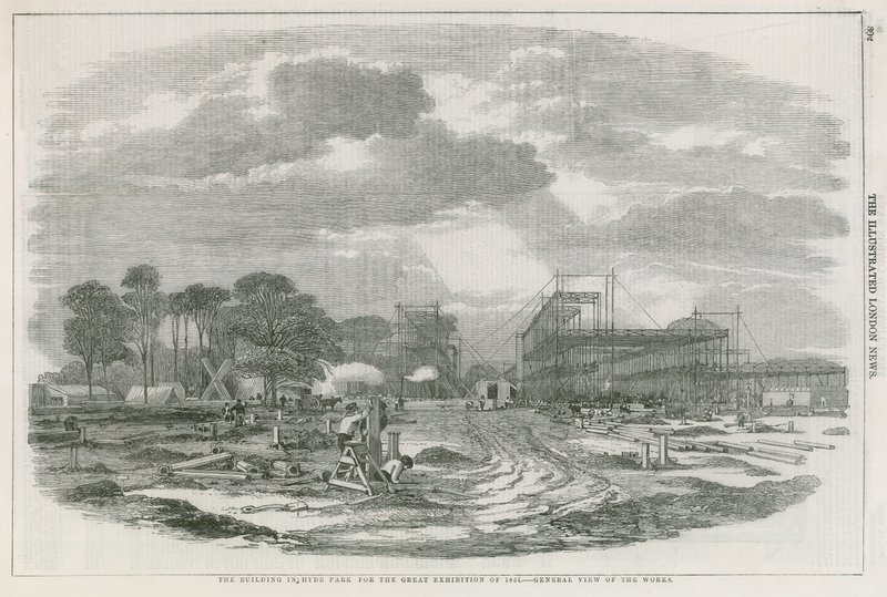 Bygningen i Hyde Park, London, for den store utstillingen i 1851 av English School