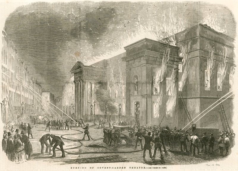 Brenningen av Covent Garden Theatre, London, om morgenen 5. mars 1856 av English School
