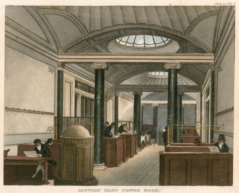 Kafferommet til Auction Mart, St Bartholomews Lane, London av English School