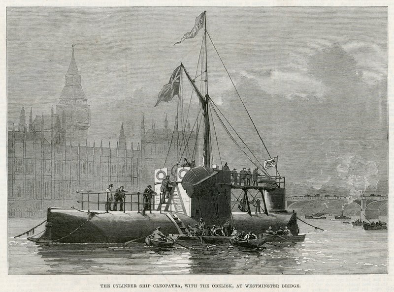 Sylinderskipet Cleopatra, med obelisken, ved Westminster Bridge av English School