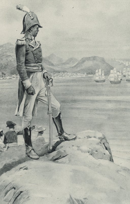 Døden til stakkars Toussaint LOuverture nærmer seg, den svarte lederen ser på den kommende flåten sendt av Napoleon for hans ødeleggelse av English School