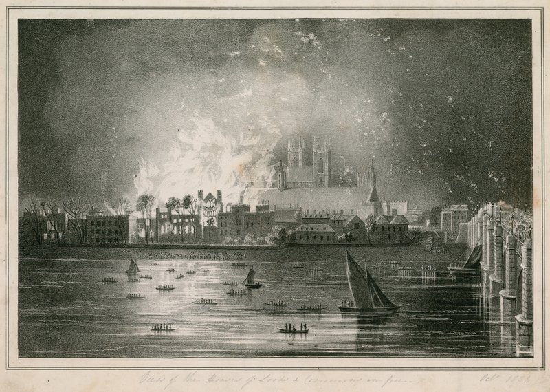 Ødeleggelsen ved brann av Houses of Parliament 16. oktober 1834 av English School