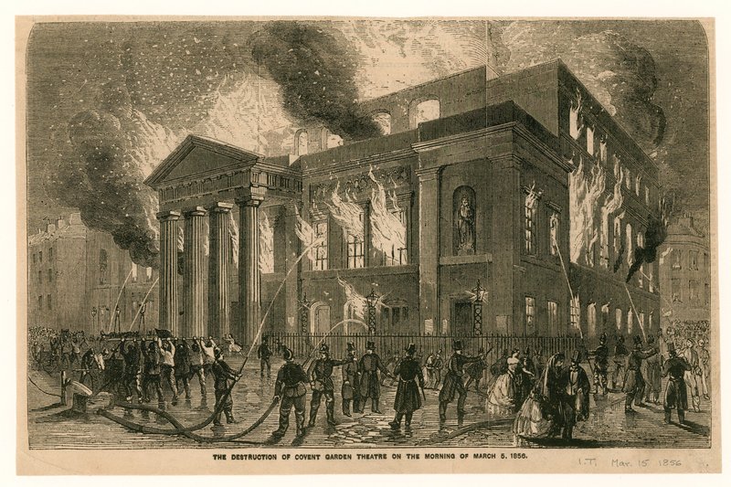 Ødeleggelsen av Covent Garden Theatre, London, om morgenen 5. mars 1856 av English School
