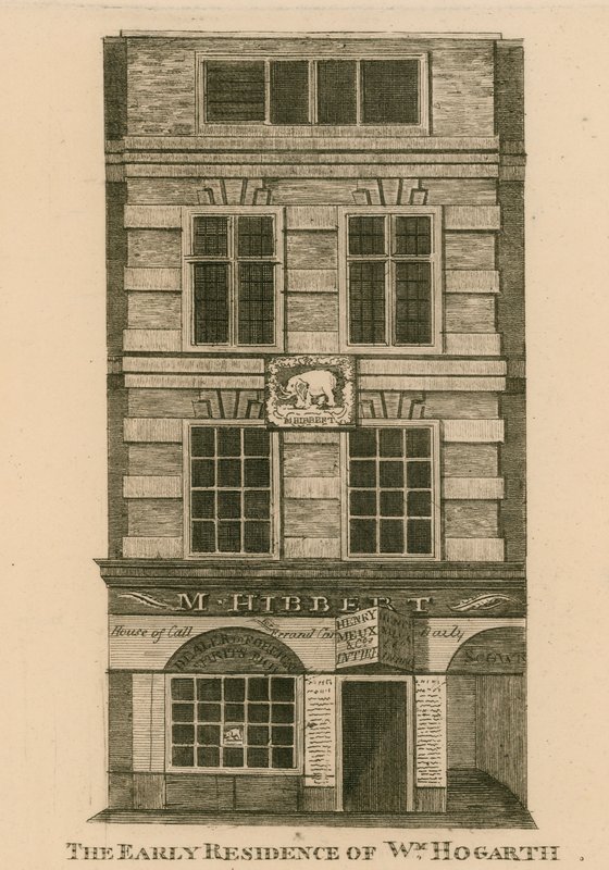 Den tidlige residensen til William Hogarth, Fenchurch Street, London av English School