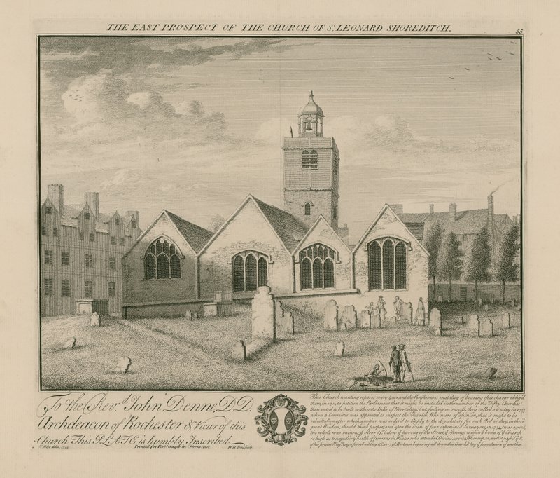 Østprospektet til Church of St Leonard Shoreditch av English School