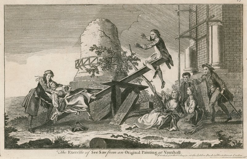 Utøvelsen av se sag fra et originalt maleri i Vauxhall Gardens, London av English School