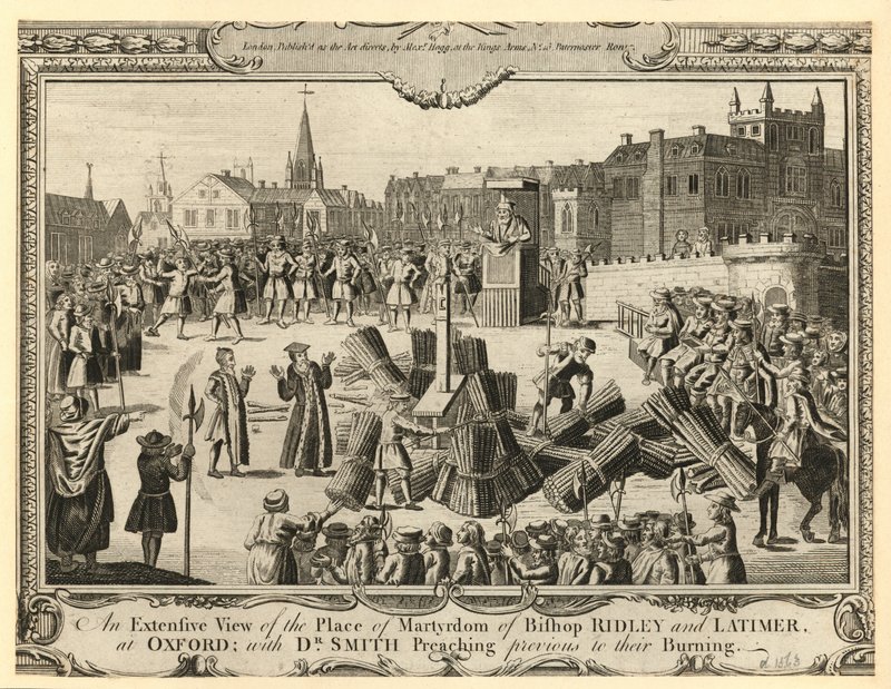 Den omfattende utsikten over martyrstedet til biskop Ridley og Latimer av English School