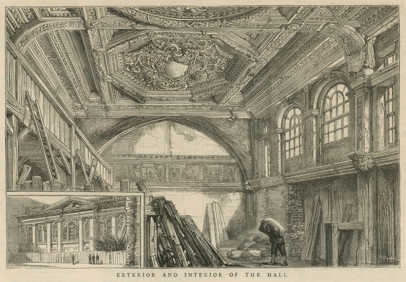 Eksteriøret og interiøret i Carpenters Hall av English School