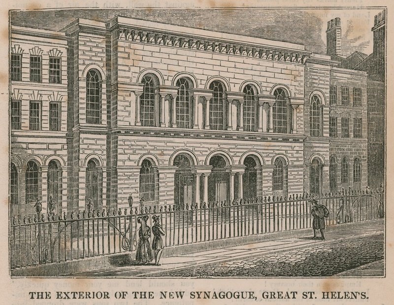 Utsiden av New Synagogue, Great St Helens, London av English School