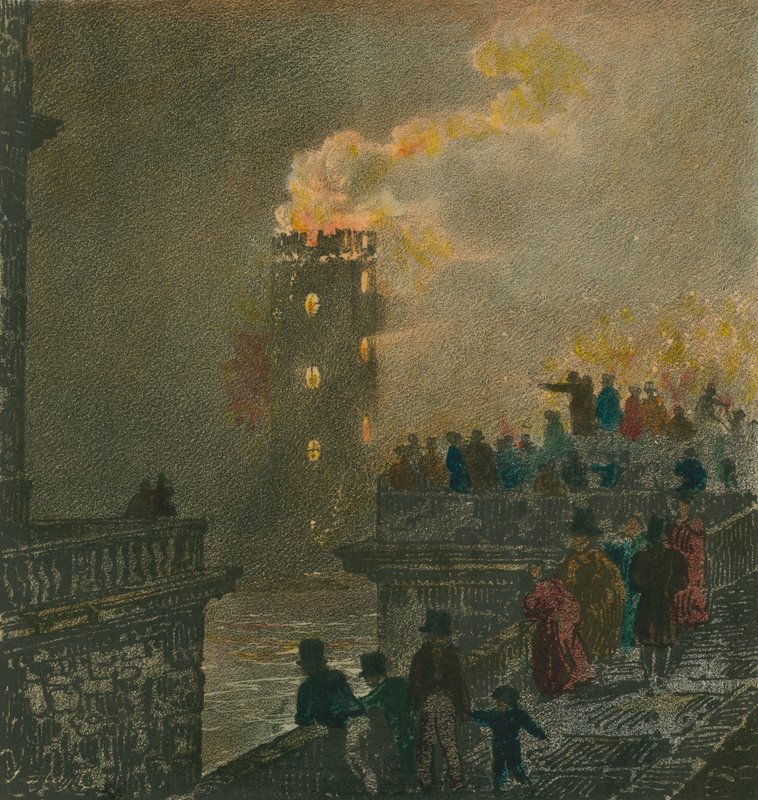 Brannen fra Waterloo Bridge 5. januar 1826 av English School