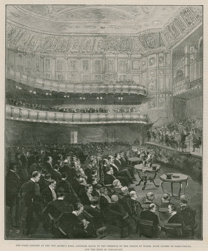 Den første konserten i den nye Queens Hall, Langham Place av English School