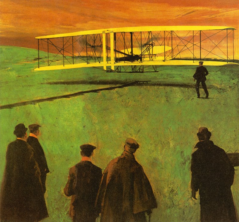 Den første flyturen av Wright Brothers på Kitty Hawk av English School