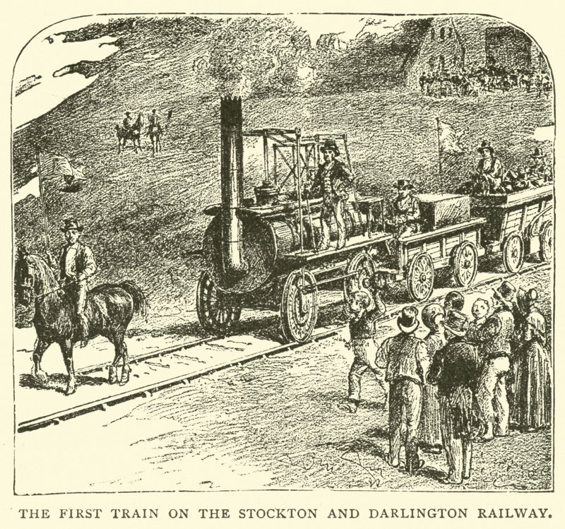 Det første toget på Stockton og Darlington Railway av English School