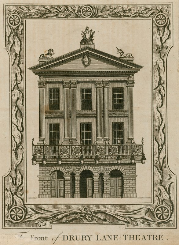 Forsiden av Drury Lane Theatre, London av English School