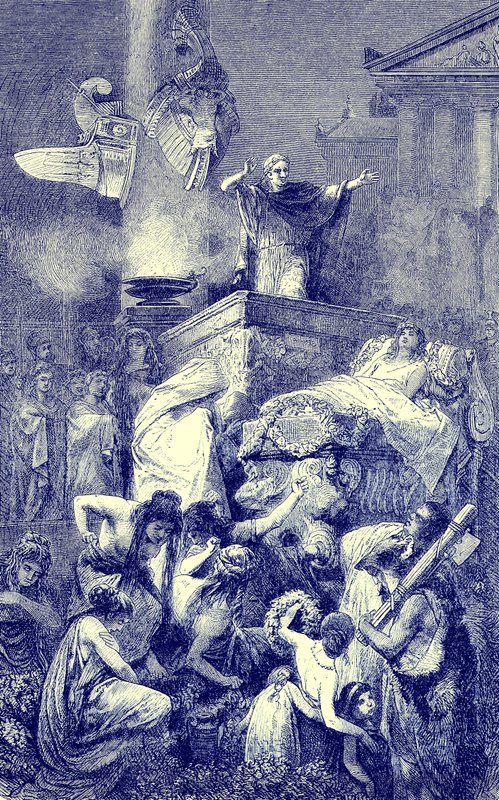 Begravelsestalen over en romersk helt, illustrasjon fra The Illustrated History of the World, publisert ca. 1880 (digitalt forbedret bilde) av English School