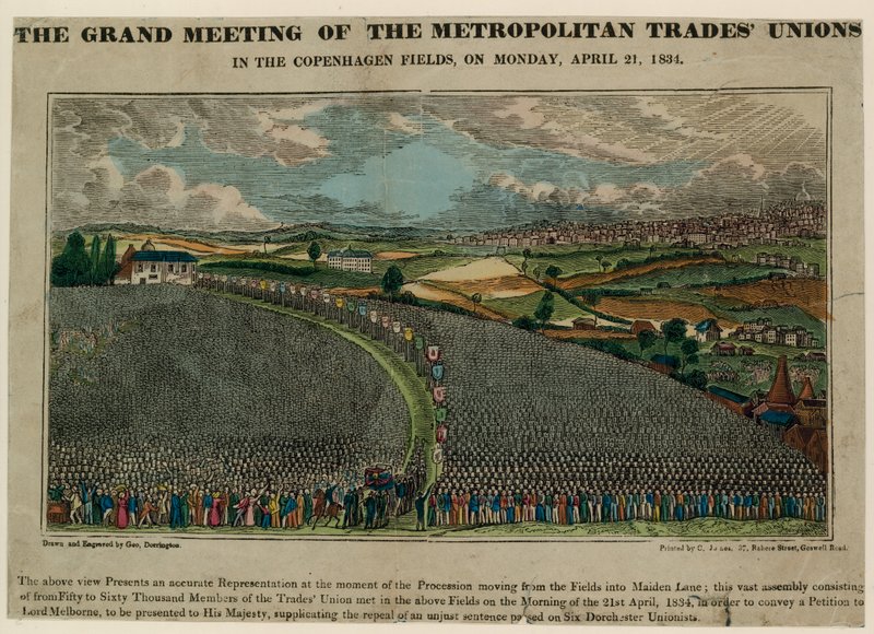 Stormøtet for Metropolitan Trade Unions i Copenhagen Fields, 21. april 1834 av English School