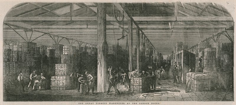 Det store tobakkslageret ved havnen i London av English School