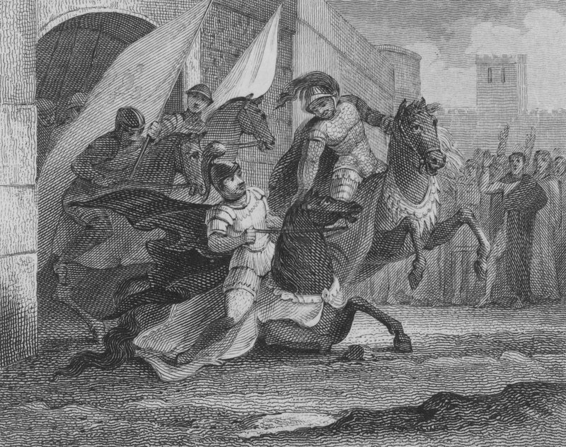 Hesten til Alboin, kongen av langobardene, faller når han kommer inn i byen Pavia, 572 av English School