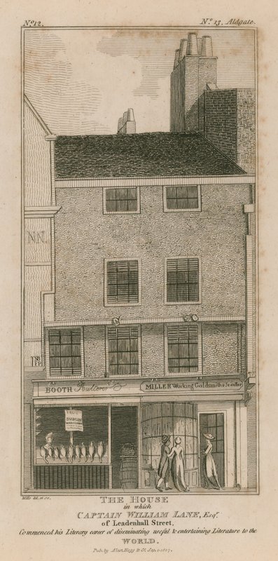 Huset der Captain William Lane esq fra Leadenhall Street startet sin litterære karriere av English School