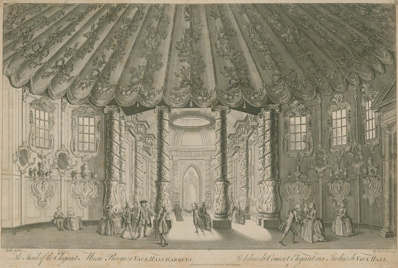 Innsiden av det elegante musikkrommet (Rotunda) i Vauxhall Gardens, London av English School