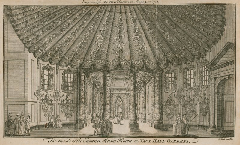 Innsiden av det elegante musikkrommet (Rotunda) i Vauxhall Gardens, London av English School
