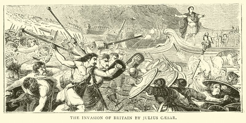 Invasjonen av Storbritannia av Julius Caesar av English School