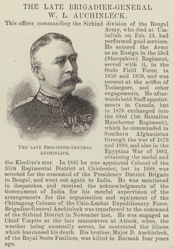 Avdøde brigadegeneral W L Auchinleck (gravering) av English School