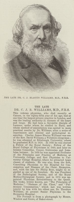 Avdøde Dr C J Blasius Williams, MD, FRS (gravering) av English School